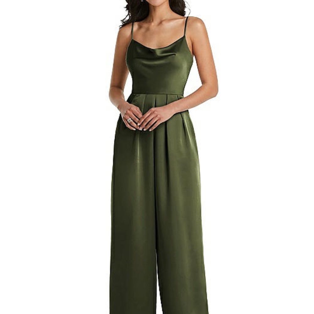 Dessy Collection 3080 (Bella Bridesmaids) Lux Olive Green Jumpsuit, Size 10